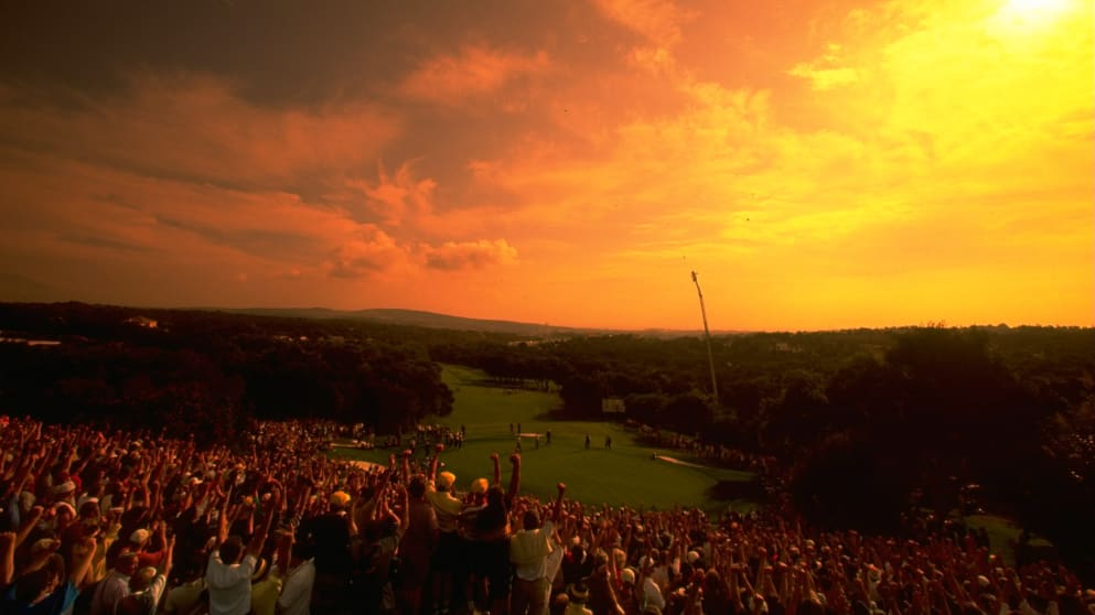 Crowds at Valderrama's 14th hole during The 1997 Ryder Cup