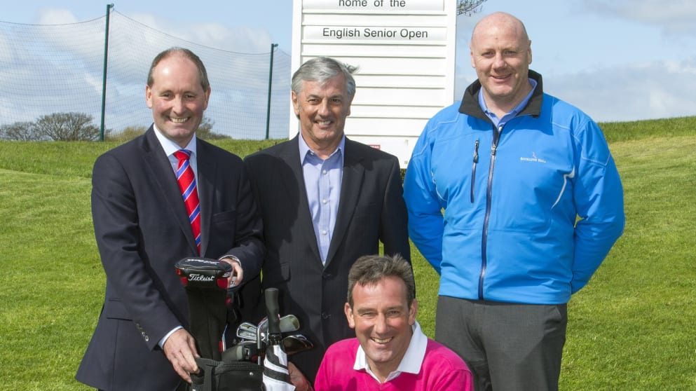 Andy Stubbs (MD of the European Tour), Warwick Brindle (Chairman of Rockliffe Hall), Davy Cuthbertson (Head Greenkeeper at Rockliffe Hall) and (front) Paul Wesselingh