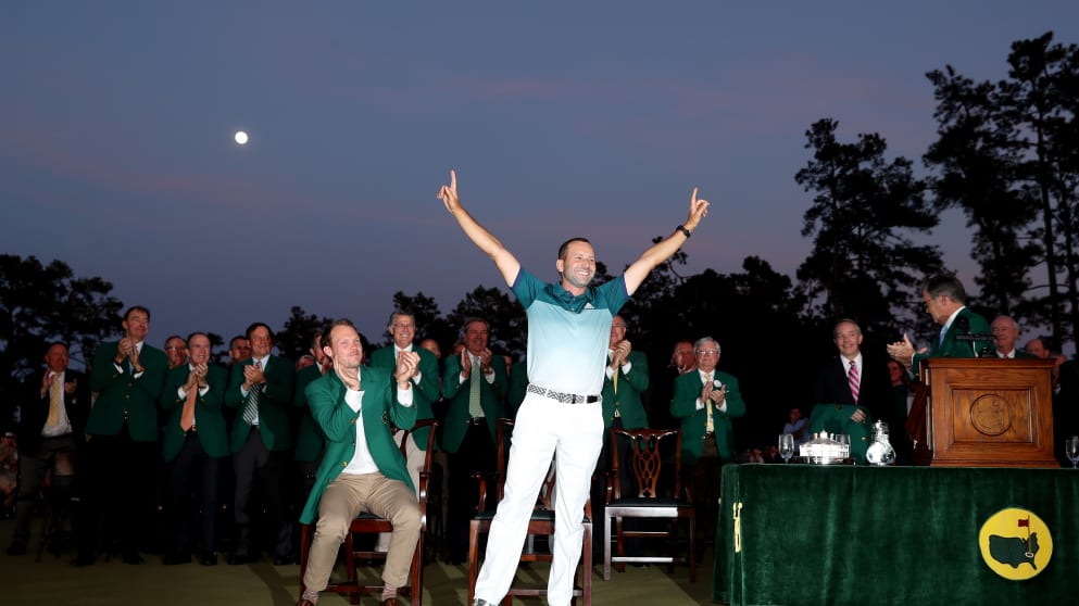 Sergio Garcia - celebrates after winning The Masters