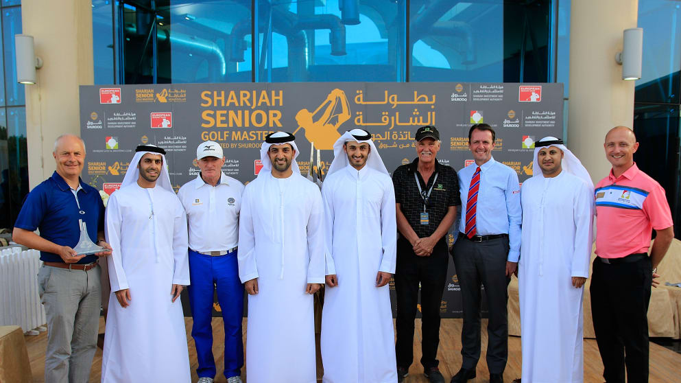Martin Duff (far right) at the Sharjah Senior Golf Masters prize ceremony