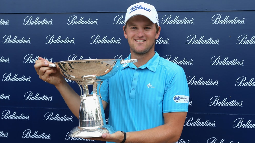 Bernd Wiesberger with the 2012 Ballantine's Championship trophy