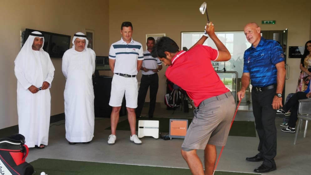 L-R: Khaled Mubarak (Emirates Golf Federation) Yousuf Kazim (Jumeirah Golf Estates) David Condon (Emirates Golf Federation) UAE National Golf Team Member Jean-Jacques Rivet