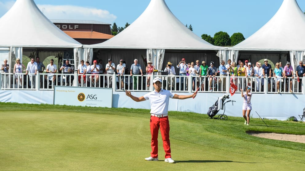 Daniel Im celebrates the winning putt at the Swiss Challenge presented by Association Suisse de Golf (Emanuel Stotzer)