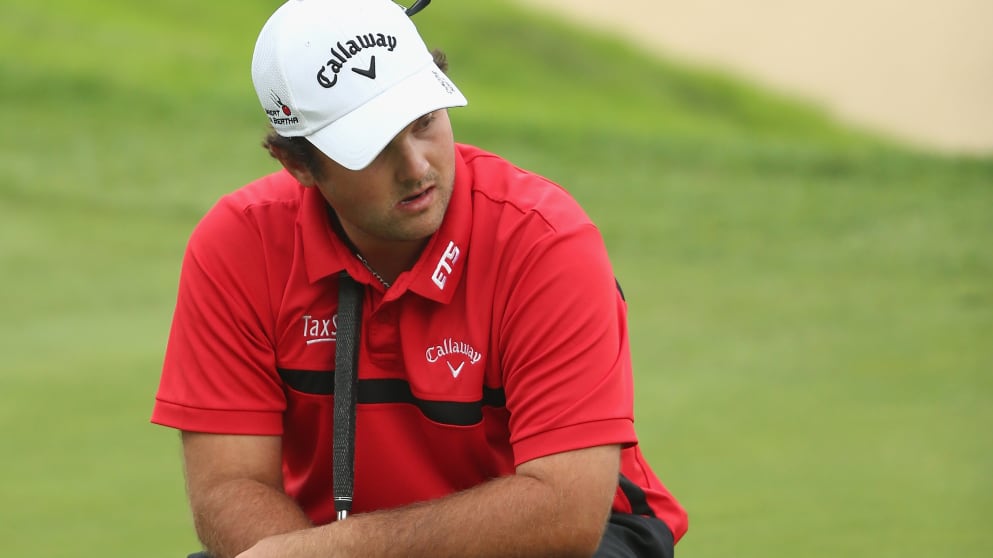 Patrick Reed reacts after missing his birdie on the 72nd hole