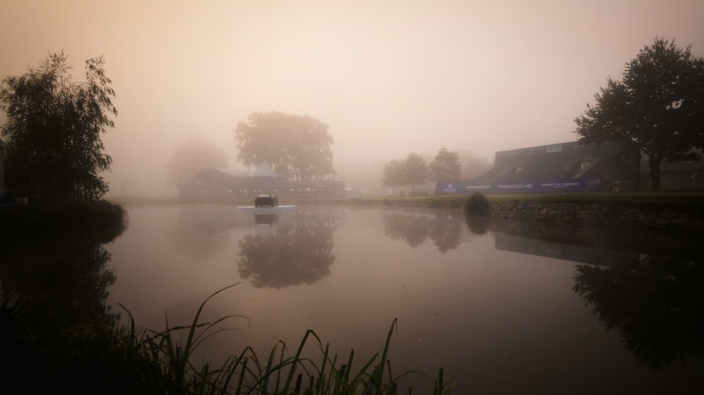 A misty view of the 18th hole