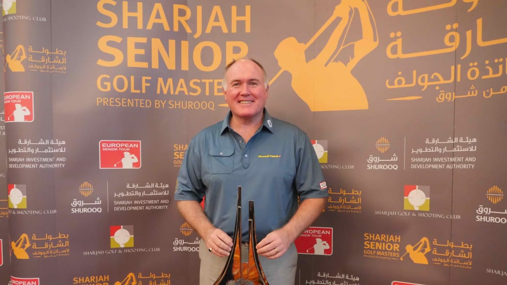 Ronan Rafferty with the Sharjah Senior Golf Masters trophy