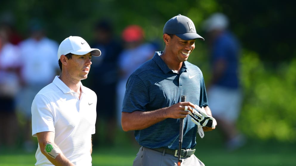 Rory McIlroy and Tiger Woods at Bellerive