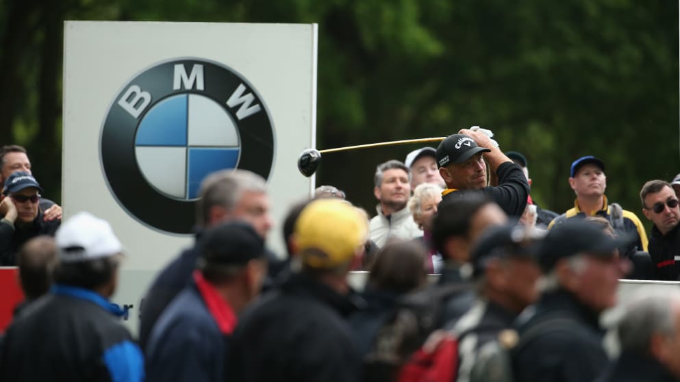 Thomas Bjorn tees off on the 12th hole during day three 