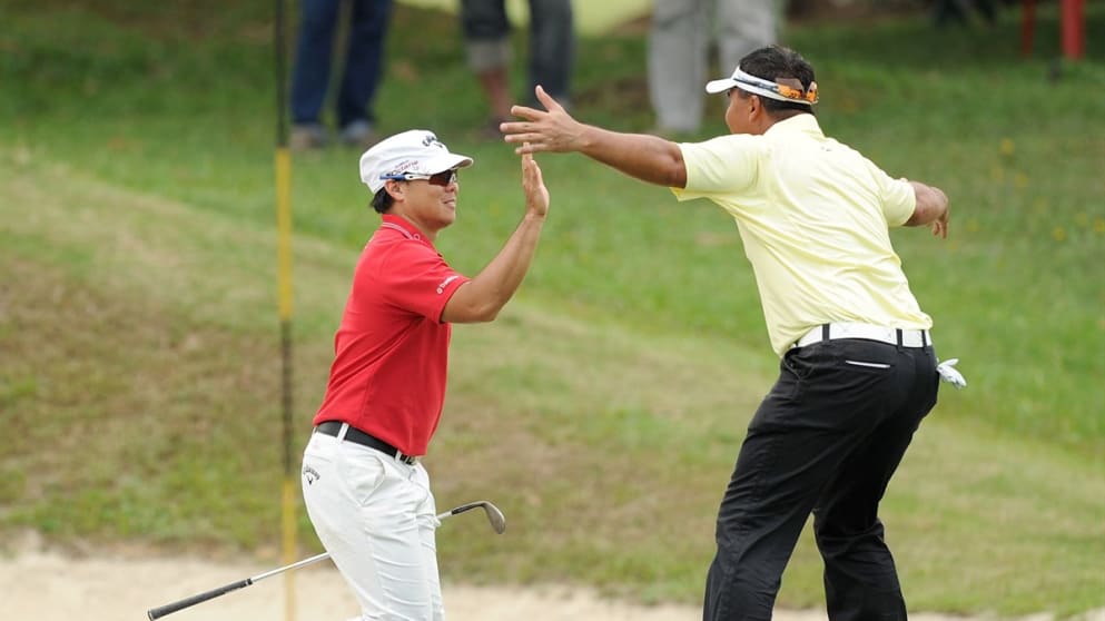 Singapore celebrate qualifying for Omega Mission Hills World Cup