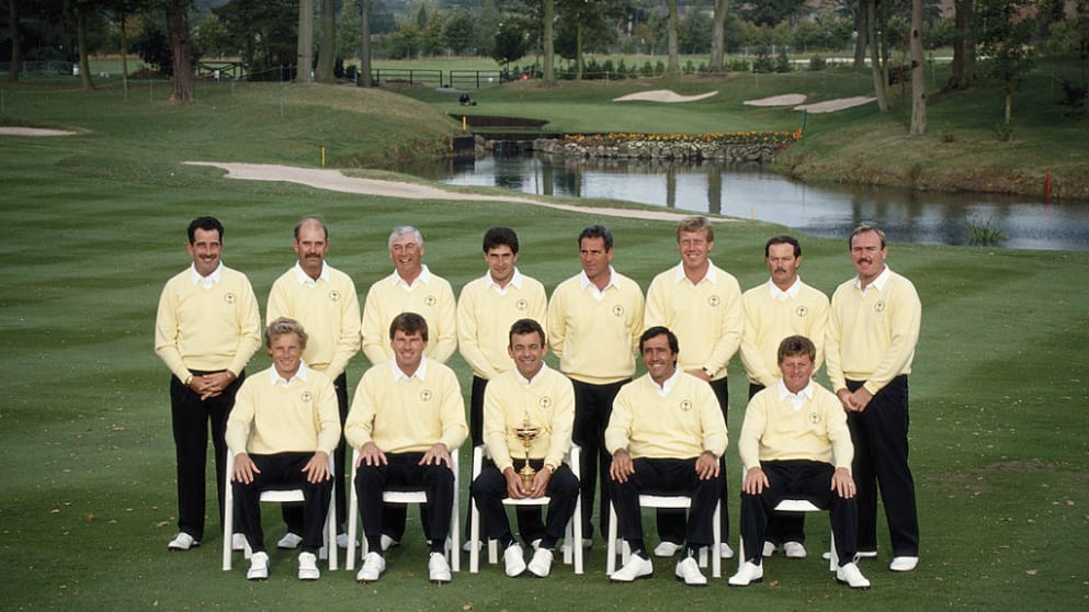 Rafferty (top row, right) with the 1989 Ryder Cup team