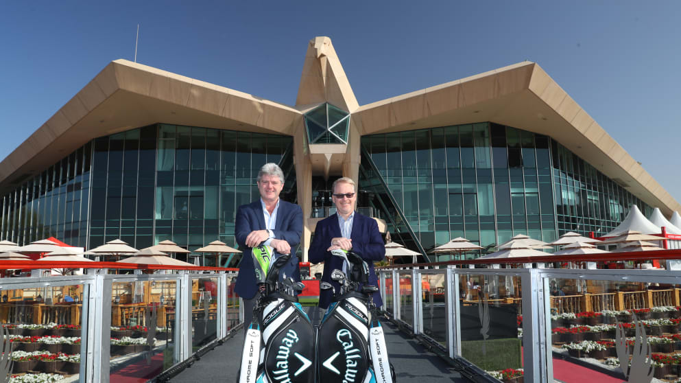 Neil Howie, President and Managing Director, Callaway Golf EMEA and Keith Pelley, Chief Executive, European Tour confirm Callaway as Official Partner to the European Tour for the next five years.
