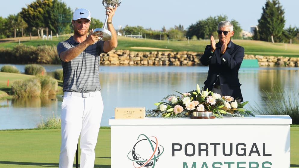 Lucas Bjerregaard lifts the Portugal Masters trophy