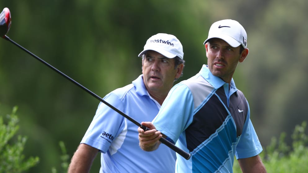 Charl Schwartzel (R) and David Frost