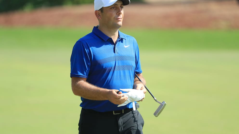 Francesco Molinari of Italy looks on at the 10th hole during day four of the DP World Tour Championship