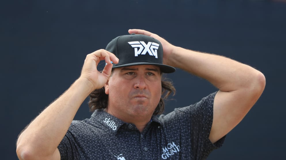 Pat Perez - adjusts his cap on the 16th hole during the first round of the 147th Open Championship