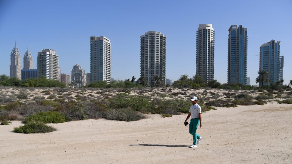 Curtis Luck at Emirates GC's eighth hole
