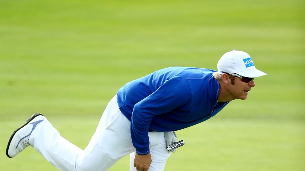 Mikko Ilonen of Finland reacts to a putt on the 6th green