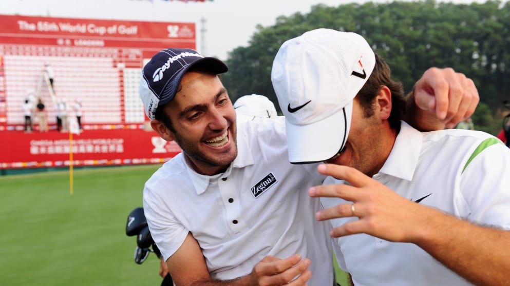 Edoardo and Francesco Molinari celebrate