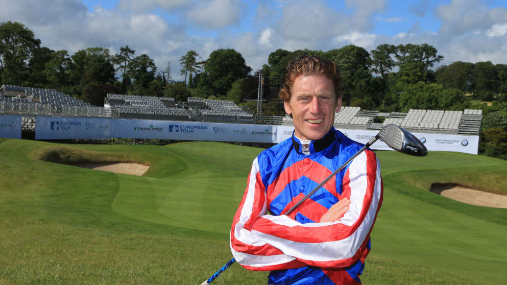 Irish jockey Johnny Murtagh swaps his whip for a golf club