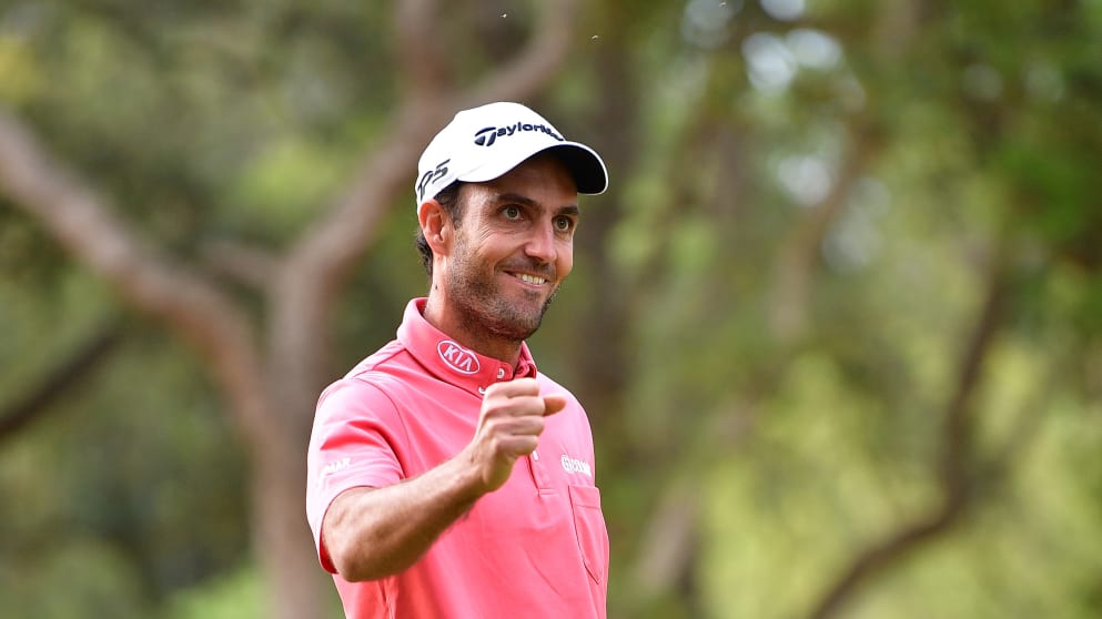 Edoardo Molinari celebrates his win at the Trophée Hassan II