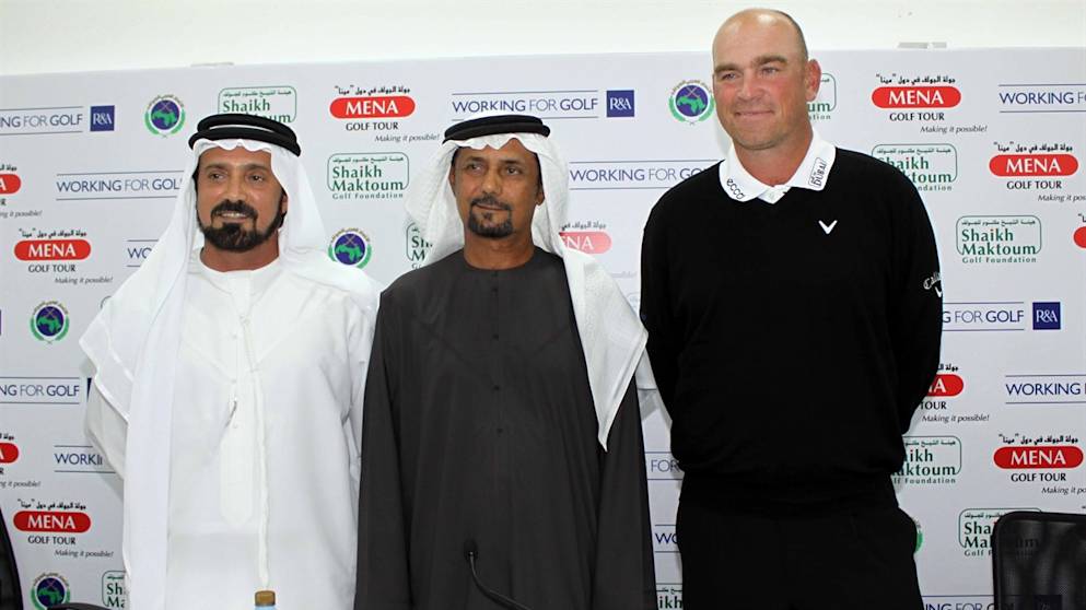 Mohamed Juma Buamaim, Shaikh Fahim bin Sultan Qasimi and Thomas Björn