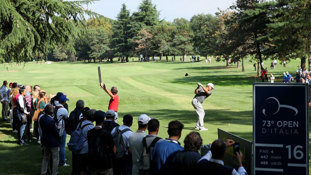 Lee Westwood at the 16th during the first round of the Italian Open