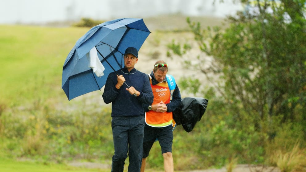 Henrik Stenson with his caddie on Friday