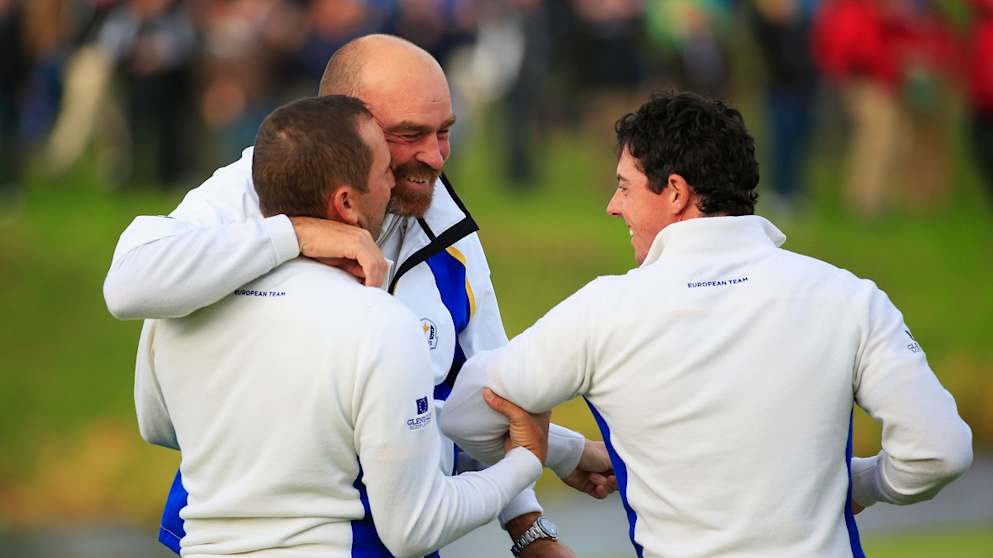 Thomas Bjørn with his teammates at The Ryder Cup