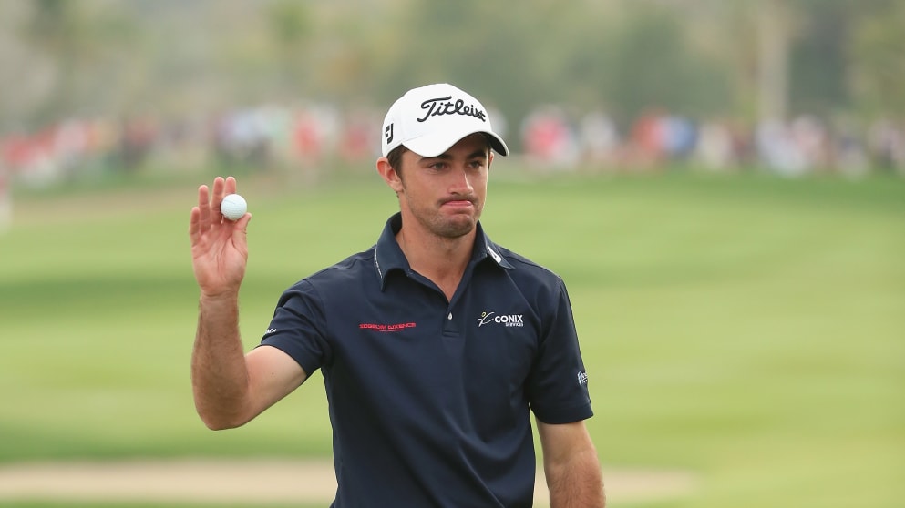 Gary Stal - acknowledges the crowd after a final round 65 at the Abu Dhabi HSBC Golf Championship