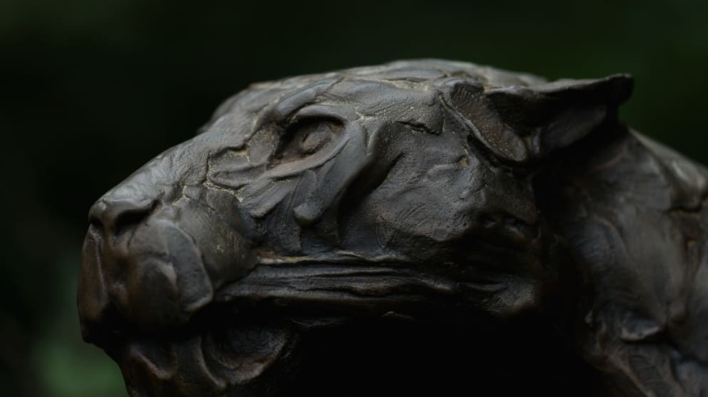 One of the many leopard statues on the tees at Leopard Creek