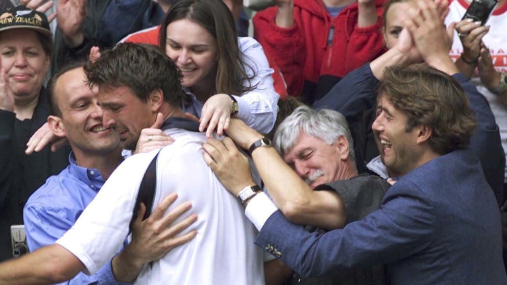 Goran Ivanišević after winning the 2001 Wimbledon title