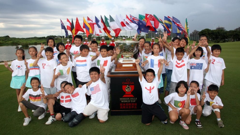 Children at Mission Hills celebrate 100 days to go until the Omega Mission Hills World Cup