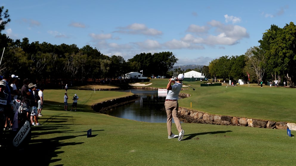 Adam Scott tees off at the Australian PGA Championship