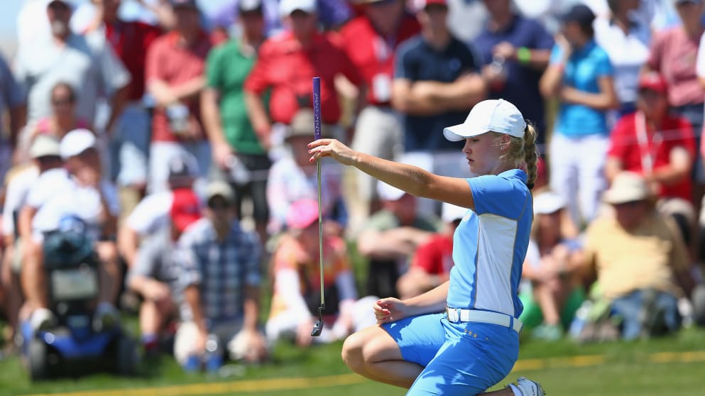 Woburn's favourite daughter Charley Hull in action at the Solheim Cup