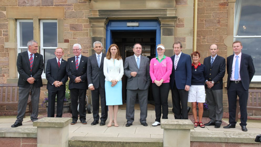 Officials gather on the steps of North Berwick Golf Club