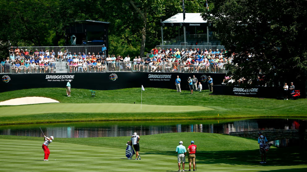Sergio Garcia plays into the 16th at Firestone Country Club