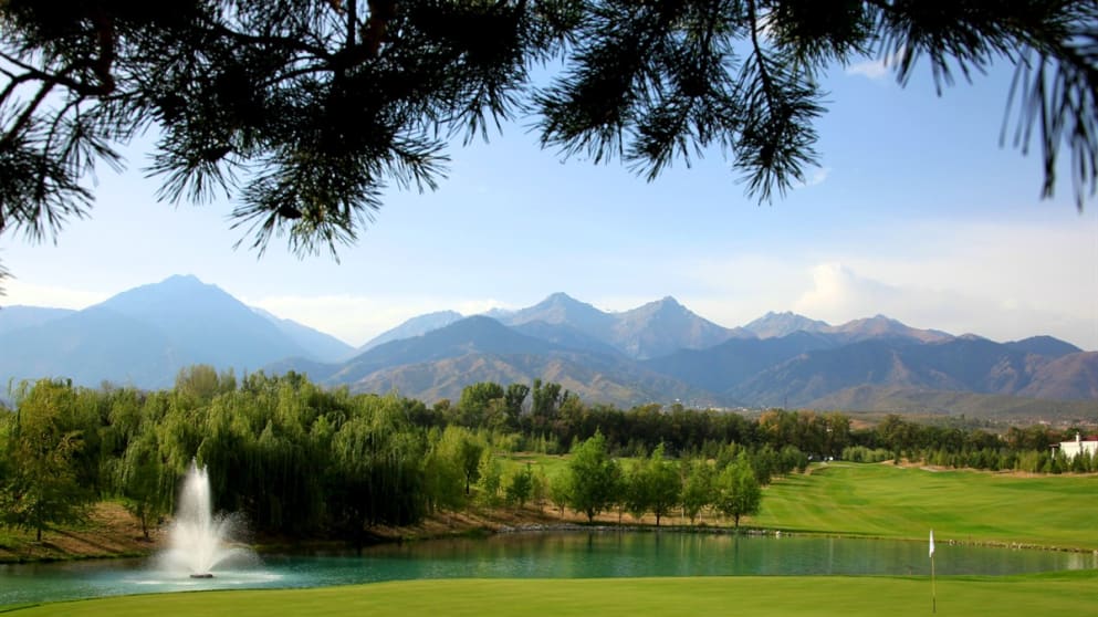 The 9th green at Zhailjau Golf Resort, Almaty, Kazakhstan. (Phil Inglis)