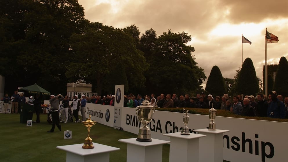 Paul Waring hits the opening tee shot of the 2011 BMW PGA Championship