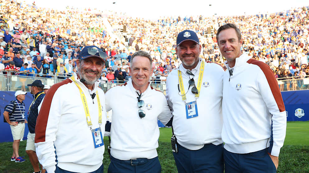 Team Europe Captain Luke Donald with three of his Vice Captains Jose Maria Olazábal, Thomas Bjørn and Nicolas Colsaerts