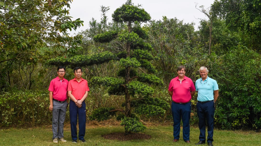 Representatives of China Golf Association and Guangdong Golf Association, along with General Manager of Foshan Golf Club Julian Small and Challenge Tour Director Alain de Soultrait with the tree planted in memory of Keith Hardman (credit: Richard Castka)