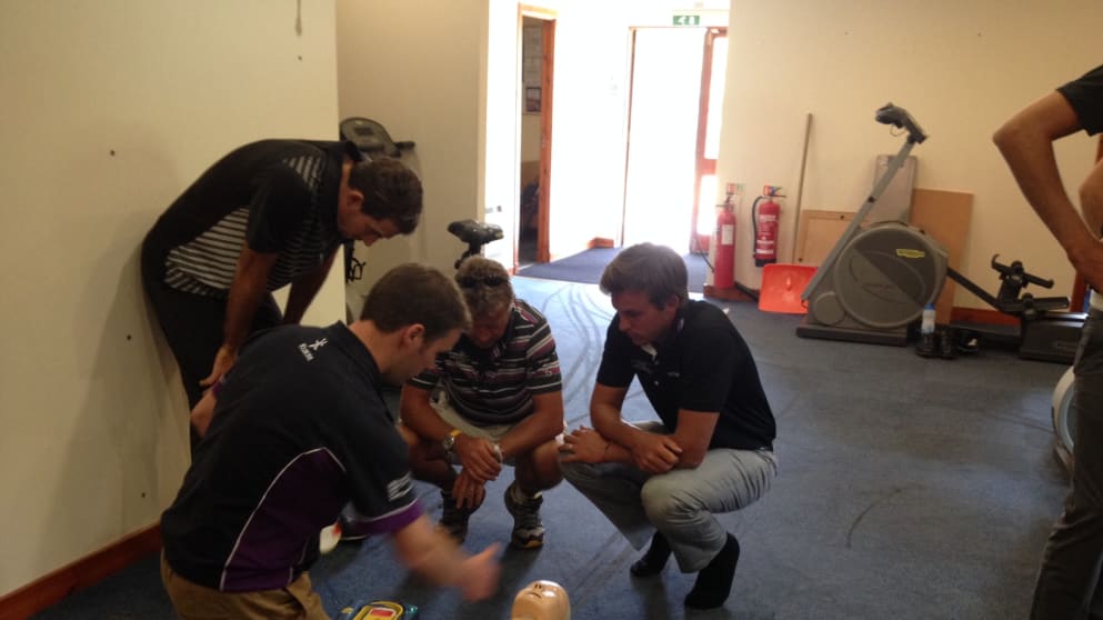Challenge Tour players attend a life-saving course at the Scottish Hydro Challenge hosted by Macdonald Hotels and Resorts
