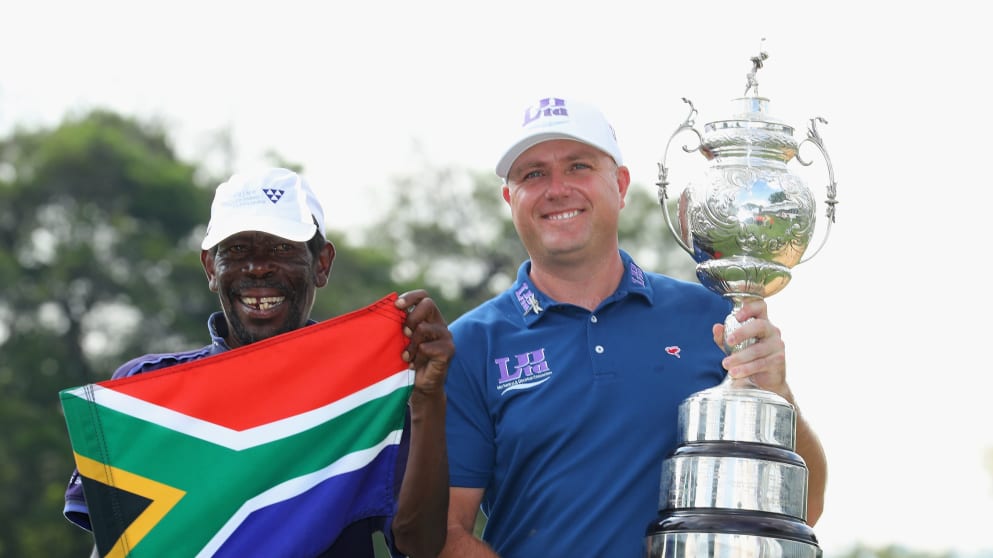 Graeme Storm celebrates his BMW SA Open victory 