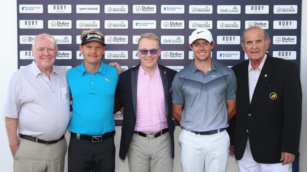 (L-R) George Horan (President of Dubai Duty Free), Soren Kjeldsen, Keith Pelley (Chief Executive of The European Tour), Rory McIlroy and Colm McLoughlin (Executive Vice Chairman of Dubai Duty Free)