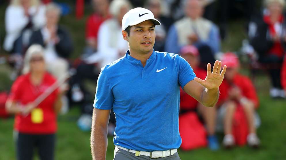 Julian Suri celebrates victory on the 18th green at the Made in Denmark