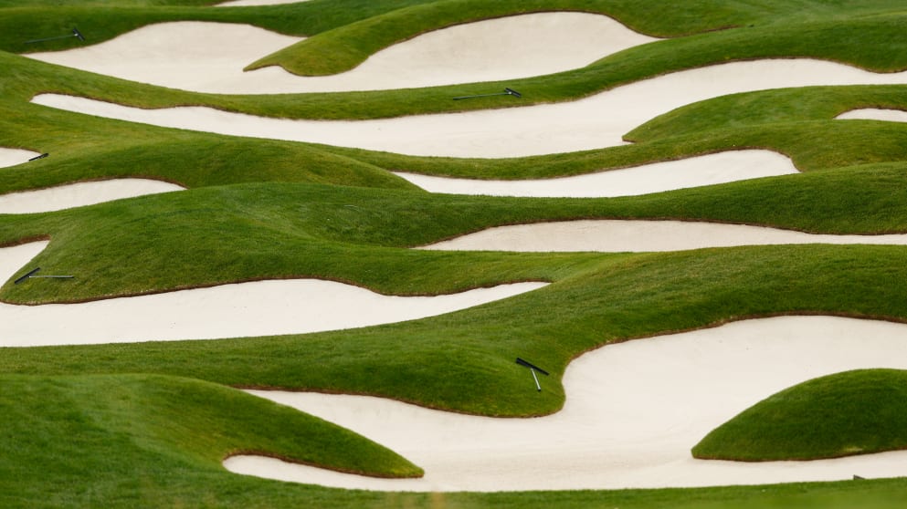 The bunkers beside the second fairway at the M2M Russian Open at Skolkovo Golf Club