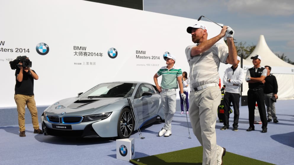 Thomas Bjorn takes part in the Nearest the Pin Challenge at the BMW Masters 