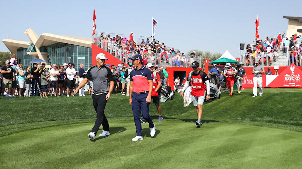 Alex Noren and Rickie Fowler at the Abu Dhabi HSBC Championship