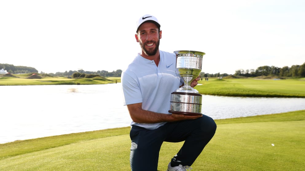 Romain Wattel with the KLM Open trophy