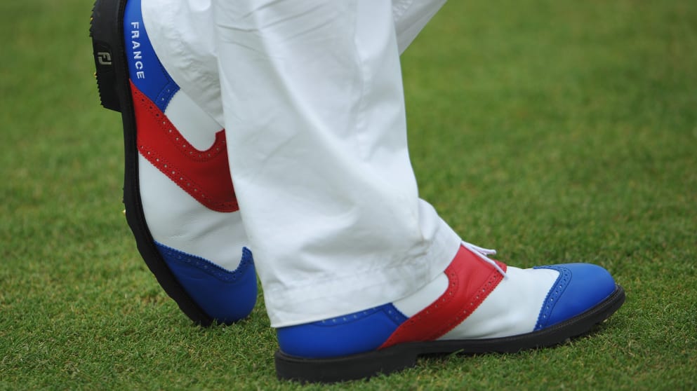 Patriotic golf shoes at the Open de France