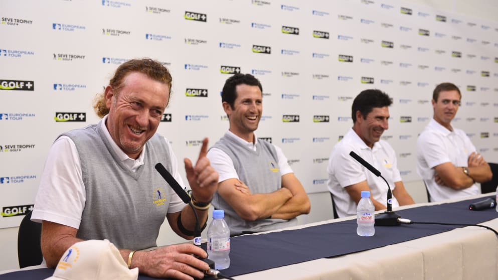 Miguel Angel Jimenez, Gregory Bourdy, captain Jose Maria Olazabal and Nicolas Colsaerts 